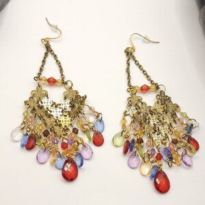 Large Gold and multicolored Chandelier earrings
